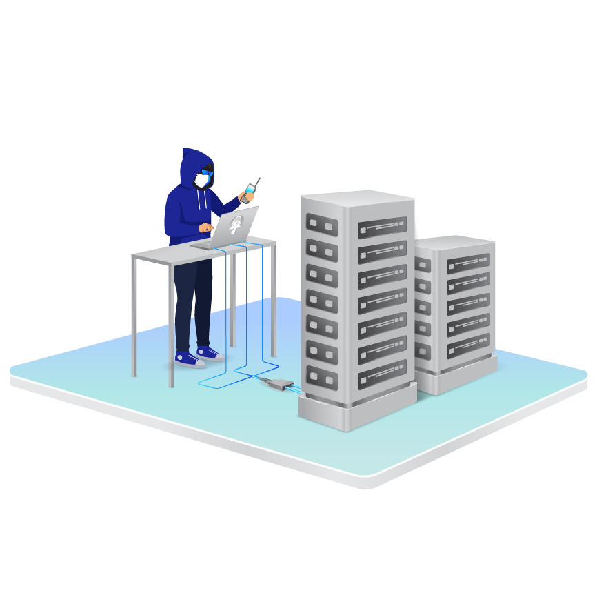 Technician inspecting server security system